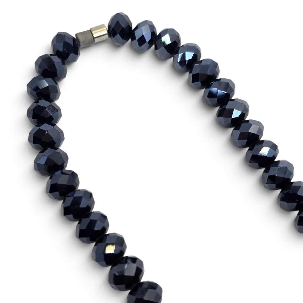 Navy Blue Faceted Bead Necklace Graduated Statement Jewelry Magnetic Clasp - Picture 8 of 12